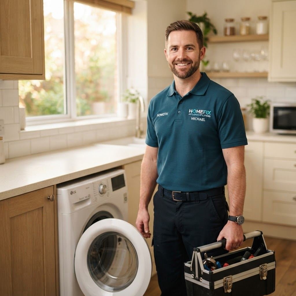Kashi Appliance Repairs technician carrying out an on-site appliance repair in a Dubai home